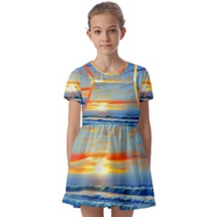 Reflecting On A Perfect Day Kids  Short Sleeve Pinafore Style Dress by GardenOfOphir