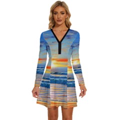 Reflecting On A Perfect Day Long Sleeve Deep V Mini Dress  by GardenOfOphir