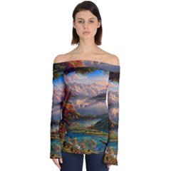 Summer Sunset Off Shoulder Long Sleeve Top by GardenOfOphir