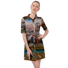 Summer Sunset Belted Shirt Dress by GardenOfOphir