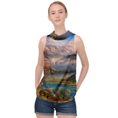 Summer Sunset High Neck Satin Top by GardenOfOphir