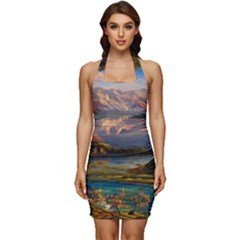 Summer Sunset Sleeveless Wide Square Neckline Ruched Bodycon Dress by GardenOfOphir