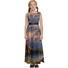 Summer Sunset Kids  Satin Sleeveless Maxi Dress by GardenOfOphir