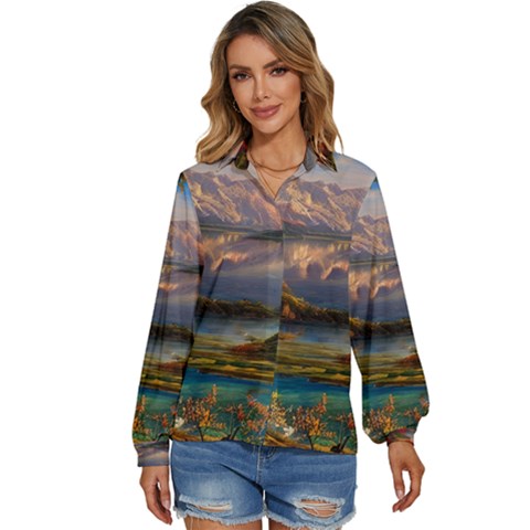 Summer Sunset Women s Long Sleeve Button Down Shirt by GardenOfOphir