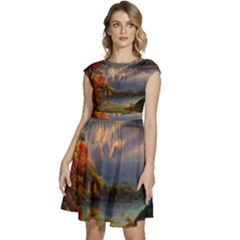 Summer Sunset Cap Sleeve High Waist Dress