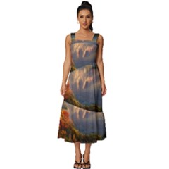 Summer Sunset Square Neckline Tiered Midi Dress by GardenOfOphir