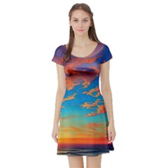 Waves Crashing On The Shore Short Sleeve Skater Dress by GardenOfOphir