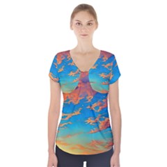 Waves Crashing On The Shore Short Sleeve Front Detail Top by GardenOfOphir