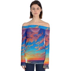 Waves Crashing On The Shore Off Shoulder Long Sleeve Top by GardenOfOphir