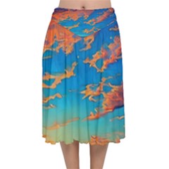 Waves Crashing On The Shore Velvet Flared Midi Skirt by GardenOfOphir