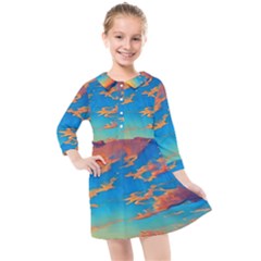 Waves Crashing On The Shore Kids  Quarter Sleeve Shirt Dress by GardenOfOphir