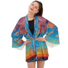 Waves Crashing On The Shore Long Sleeve Kimono by GardenOfOphir