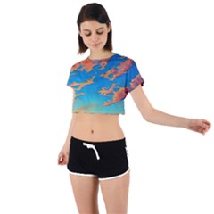 Waves Crashing On The Shore Tie Back Short Sleeve Crop Tee by GardenOfOphir