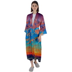 Waves Crashing On The Shore Maxi Satin Kimono by GardenOfOphir