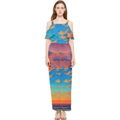 Waves Crashing On The Shore Draped Sleeveless Chiffon Jumpsuit