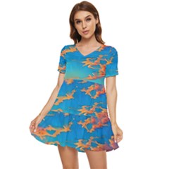 Waves Crashing On The Shore Tiered Short Sleeve Babydoll Dress by GardenOfOphir