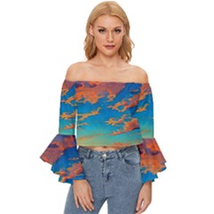 Waves Crashing On The Shore Off Shoulder Flutter Bell Sleeve Top by GardenOfOphir