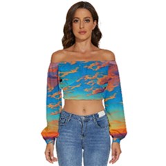 Waves Crashing On The Shore Long Sleeve Crinkled Weave Crop Top by GardenOfOphir