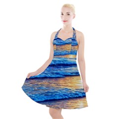 Ocean Sunset Halter Party Swing Dress  by GardenOfOphir