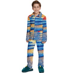 Ocean Sunset Kids  Long Sleeve Velvet Pajamas Set by GardenOfOphir