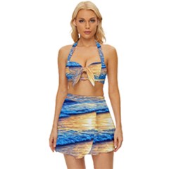 Ocean Sunset Vintage Style Bikini Top And Skirt Set  by GardenOfOphir