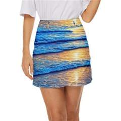 Ocean Sunset Mini Front Wrap Skirt by GardenOfOphir