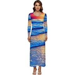 Ocean Sunset Long Sleeve Longline Maxi Dress by GardenOfOphir