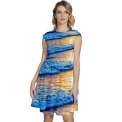 Ocean Sunset Cap Sleeve High Waist Dress