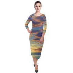 Sunrise Over The Sand Dunes Quarter Sleeve Midi Velour Bodycon Dress by GardenOfOphir