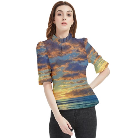 Sunrise Over The Sand Dunes Frill Neck Blouse by GardenOfOphir