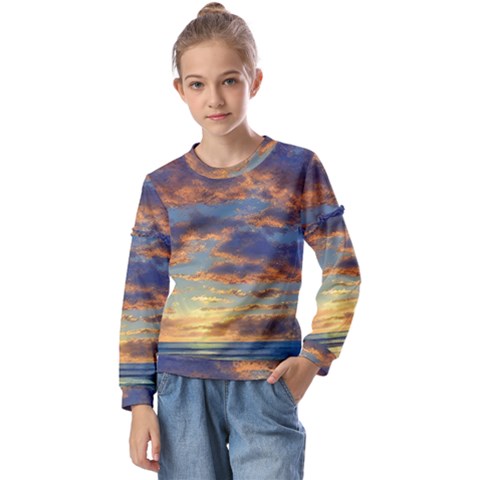 Sunrise Over The Sand Dunes Kids  Long Sleeve Tee With Frill  by GardenOfOphir