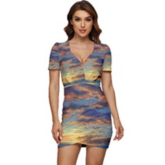 Sunrise Over The Sand Dunes Low Cut Cap Sleeve Mini Dress by GardenOfOphir