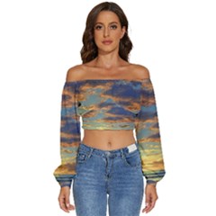 Sunrise Over The Sand Dunes Long Sleeve Crinkled Weave Crop Top by GardenOfOphir