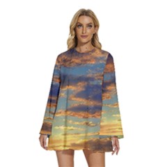 Sunrise Over The Sand Dunes Round Neck Long Sleeve Bohemian Style Chiffon Mini Dress by GardenOfOphir