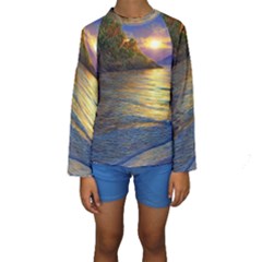 Sunset At The Surf Kids  Long Sleeve Swimwear by GardenOfOphir