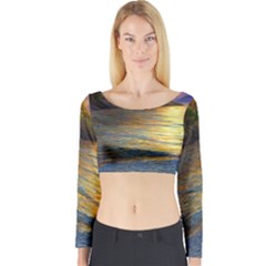 Sunset At The Surf Long Sleeve Crop Top by GardenOfOphir