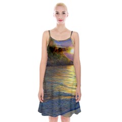 Sunset At The Surf Spaghetti Strap Velvet Dress by GardenOfOphir