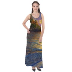 Sunset At The Surf Sleeveless Velour Maxi Dress by GardenOfOphir