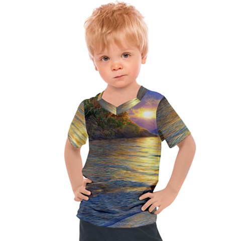 Sunset At The Surf Kids  Sports Tee by GardenOfOphir