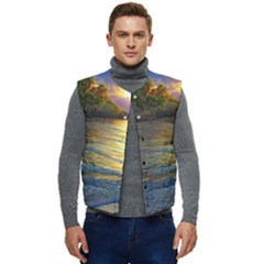 Sunset At The Surf Men s Short Button Up Puffer Vest	 by GardenOfOphir