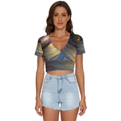 Sunset At The Surf V-neck Crop Top by GardenOfOphir