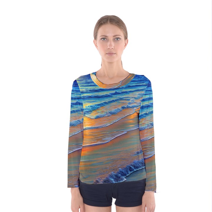 Modern Sunset Over The Ocean Women s Long Sleeve Tee