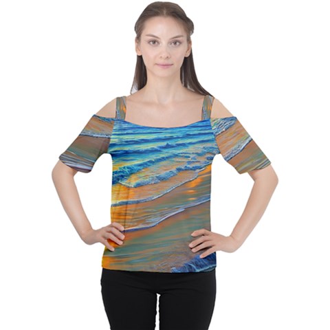 Modern Sunset Over The Ocean Cutout Shoulder Tee by GardenOfOphir