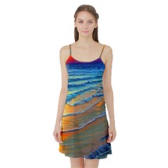 Modern Sunset Over The Ocean Satin Night Slip by GardenOfOphir