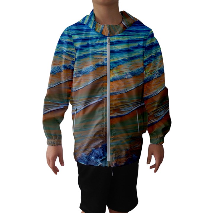 Modern Sunset Over The Ocean Kids  Hooded Windbreaker