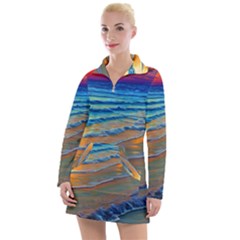 Modern Sunset Over The Ocean Women s Long Sleeve Casual Dress by GardenOfOphir