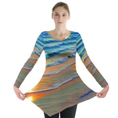 Modern Sunset Over The Ocean Long Sleeve Tunic  by GardenOfOphir