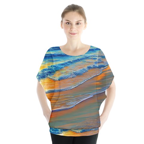 Modern Sunset Over The Ocean Batwing Chiffon Blouse by GardenOfOphir