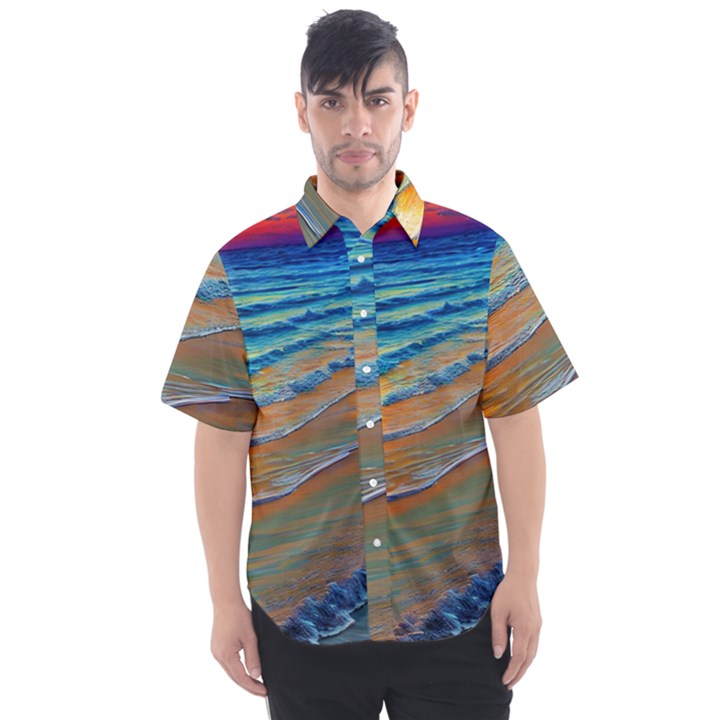 Modern Sunset Over The Ocean Men s Short Sleeve Shirt