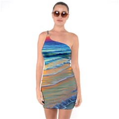 Modern Sunset Over The Ocean One Soulder Bodycon Dress by GardenOfOphir